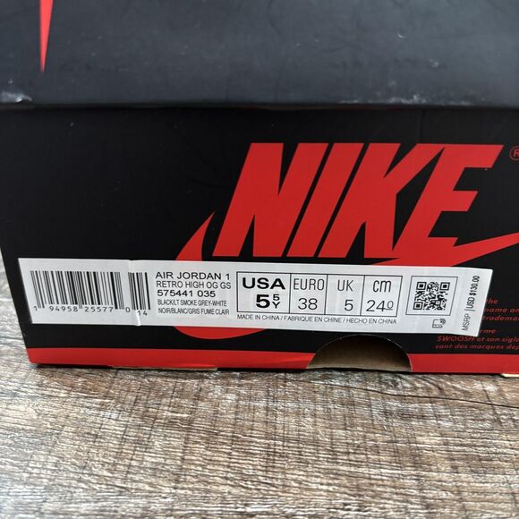 Nike Air Jordan 1 Retro High OG Shoes Youth 5.5Y Shadow Gray Black 575441-035
